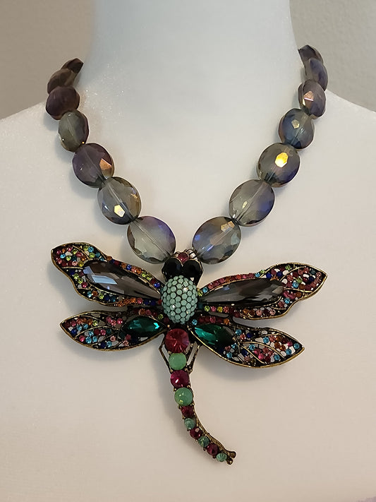 Necklace purple dragonfly